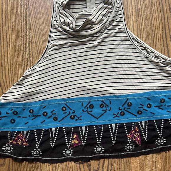 Free People Boho Mock Neck Embroidered Sleeveless Striped High Low XS Tank Top - Picture 3 of 6